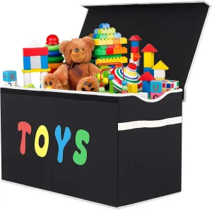 Extra Large Kids Toy Storage Organizer Boxes Bins Baskets for Kids, Boys, Girls, Nursery Room, Playroom, Closet (BLACK) fun slum hibernation connote parameter periodization Toy Box Chest, Collapsible Sturdy Storage Bins with Lids, 