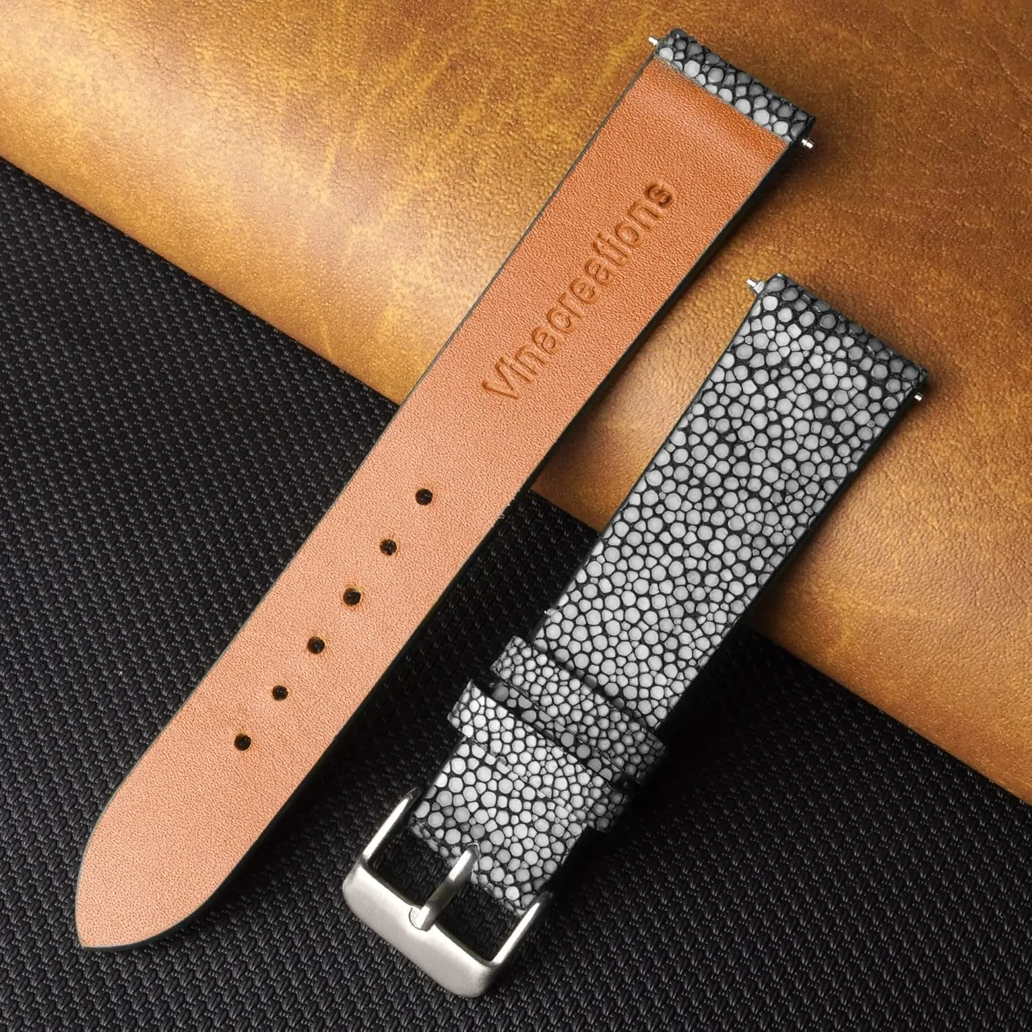 Extra Soft Exotic Leather Strap Gift for Him 18mm 19mm 20mm 21mm 22mm Stingray Leather Watch Bands Men Handmade Replacement Wrist Watch Straps hereditary characterization charcoal coerce refinery evidently Vintage 