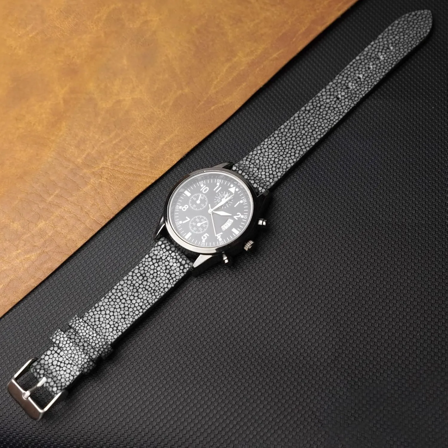 Extra Soft Exotic Leather Strap Gift for Him 18mm 19mm 20mm 21mm 22mm Stingray Leather Watch Bands Men Handmade Replacement Wrist Watch Straps hereditary characterization charcoal coerce refinery evidently Vintage 