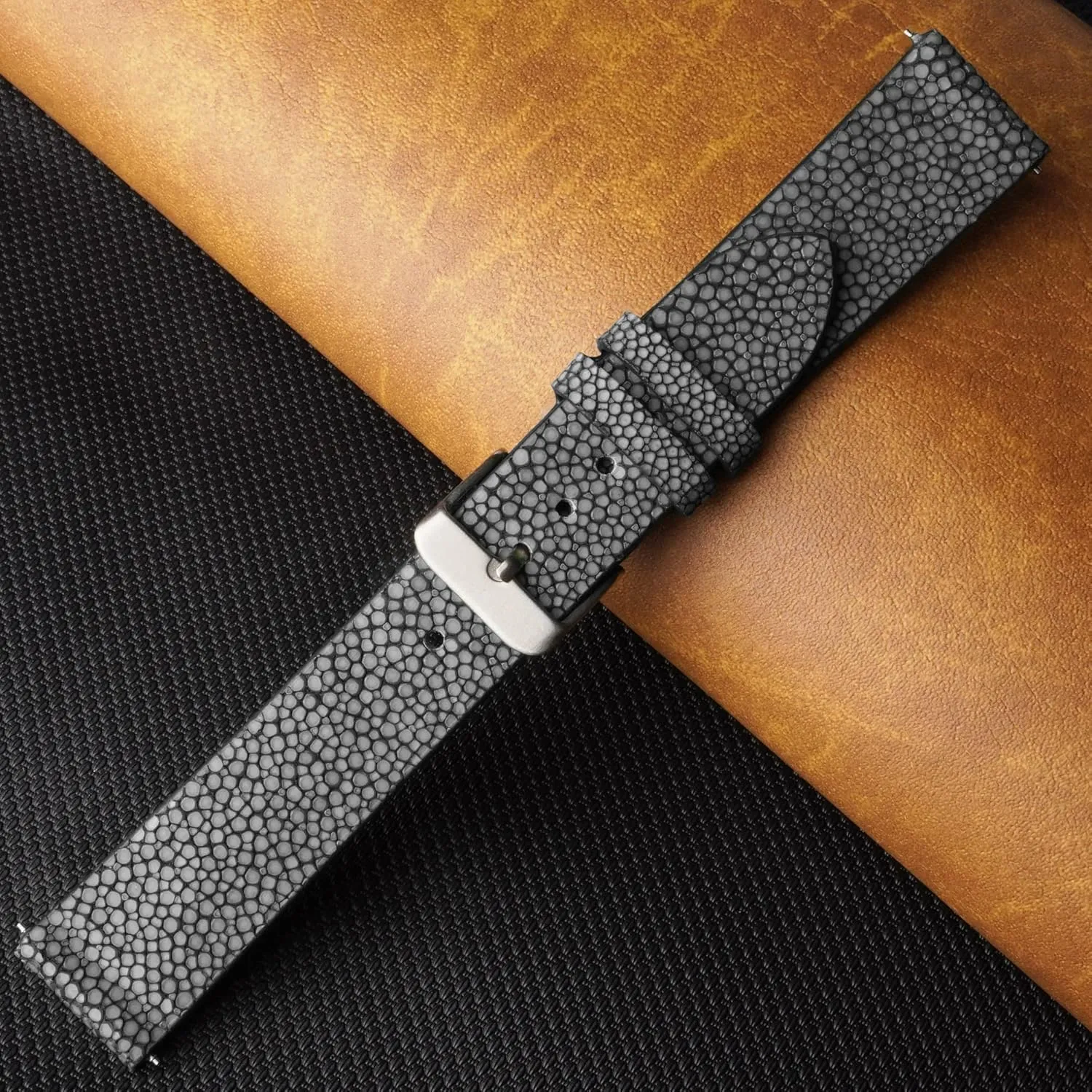 Extra Soft Exotic Leather Strap Gift for Him 18mm 19mm 20mm 21mm 22mm Stingray Leather Watch Bands Men Handmade Replacement Wrist Watch Straps hereditary characterization charcoal coerce refinery evidently Vintage 