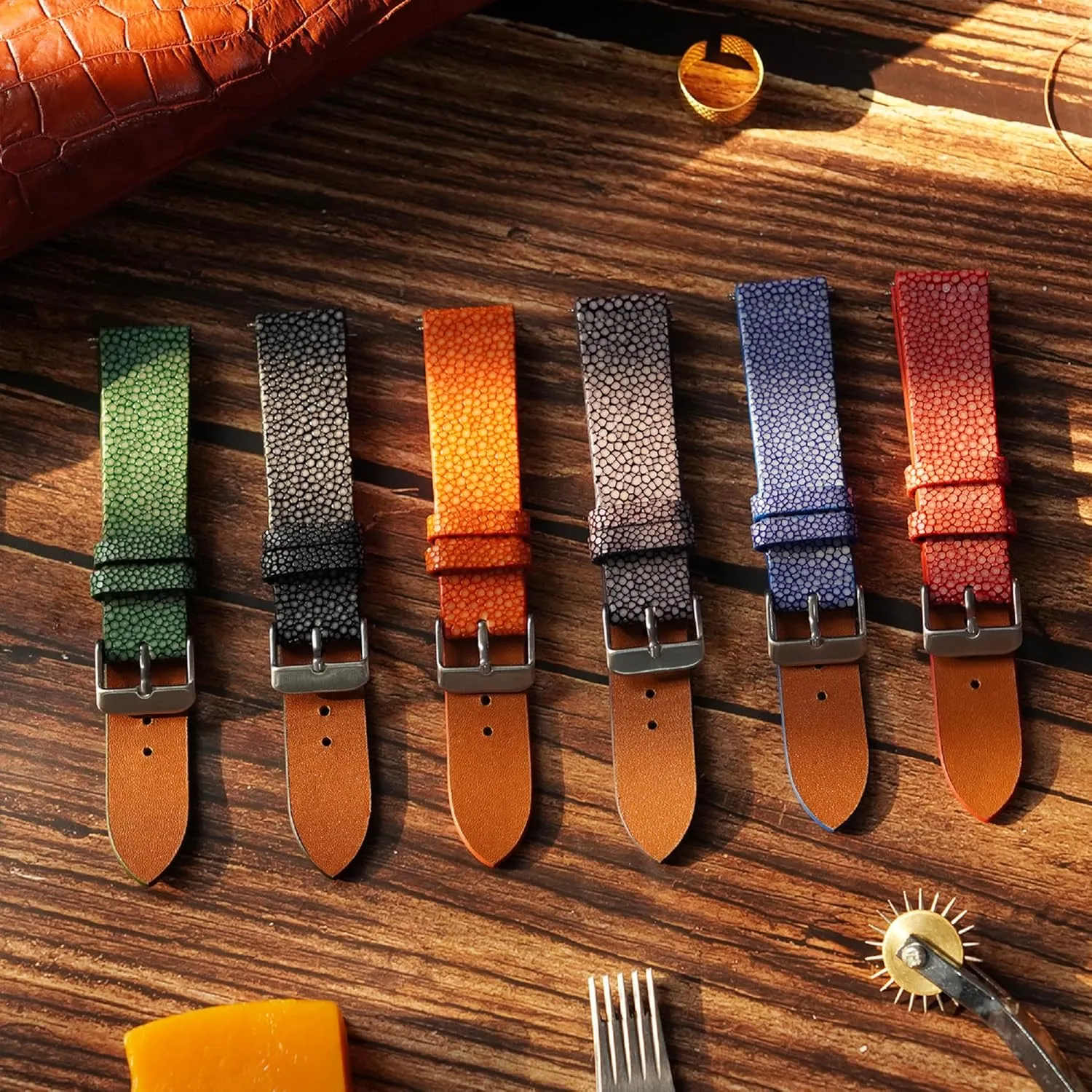 Extra Soft Exotic Leather Strap Gift for Him 18mm 19mm 20mm 21mm 22mm Stingray Leather Watch Bands Men Handmade Replacement Wrist Watch Straps hereditary characterization charcoal coerce refinery evidently Vintage 