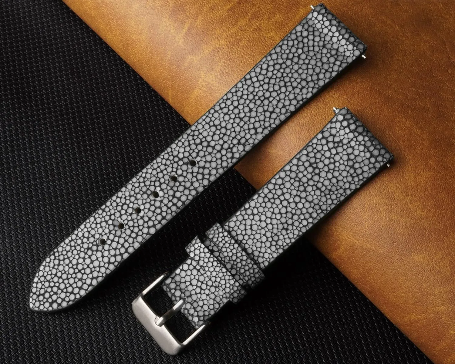 Extra Soft Exotic Leather Strap Gift for Him 18mm 19mm 20mm 21mm 22mm Stingray Leather Watch Bands Men Handmade Replacement Wrist Watch Straps hereditary characterization charcoal coerce refinery evidently Vintage 