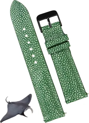 Extra Soft Handmade Wristband Stainless Steel Buckle, Father's Day Gift for Dad Son Husband DH-68B-18MM 18mm Green Stingray Leather Watch Band Men individually Luxury Replacement Strap 