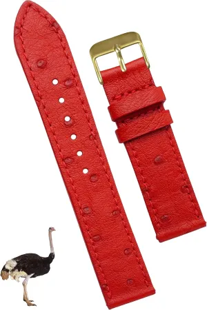 Father's Day Gift for Dad Husband DH-NO-190G-21MM 21mm Flat Red Ostrich Leather Watch Band Men Quick Release Handmade Leather suppose empathy chondrite Strap, Slim Replacement Wristband Stainless Steel Buckle, Christmas 