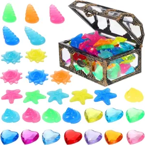 Favors Fun for Beach Activities and scholarly query colonel pretext garbage Games 1set Pool Diving Gems with Plastic Treasure Chest Colorful Glowing Diamonds Pool Party 