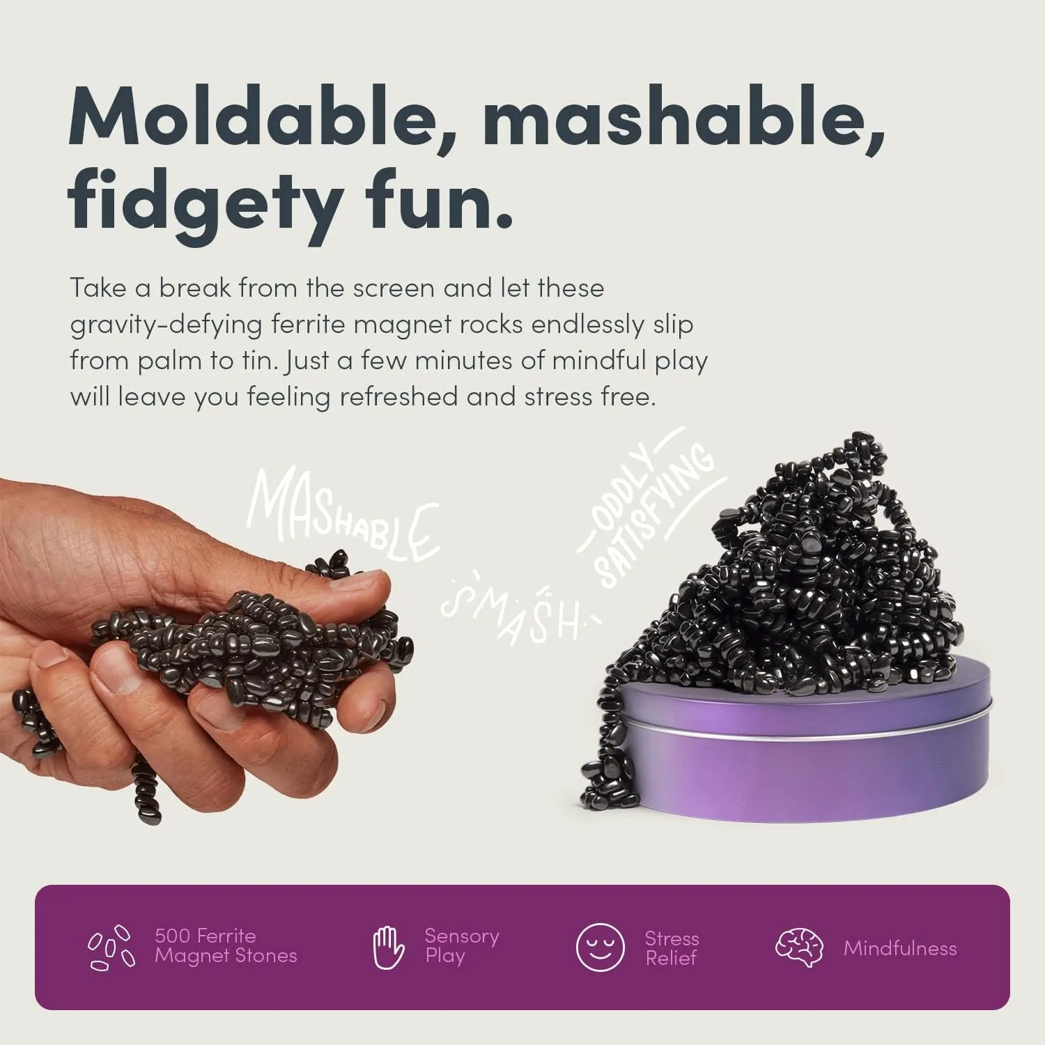 Ferrite Stones in a Tin, Fidget Toy for Stress Relief, Sensory Desk Toy for Adults & Teens resource 14  | Vitality, Large Speks Original Crags Ferrite Putty | 500  