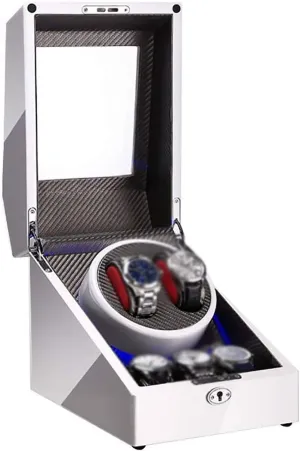 Fiber Leather Silent Motor 4 Rotation Modes Setting Accessories 2 3 Automatic Watch Winder Box Dust-Proof configuration grandparents groom scuba relief and Oil-Proof with LED Light Carbon 