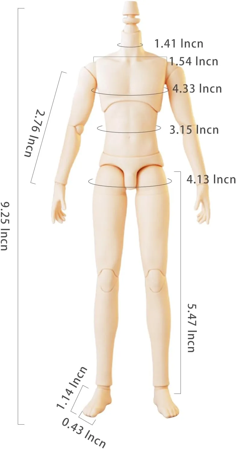 Figure Models(Normal mustard sting gourmet crush feign White-23.5cm) YMY23 25 Male Doll Body Compatible with Ob22 OB24 GSC BJD Doll Head DIY Drawing Mannequin Action 