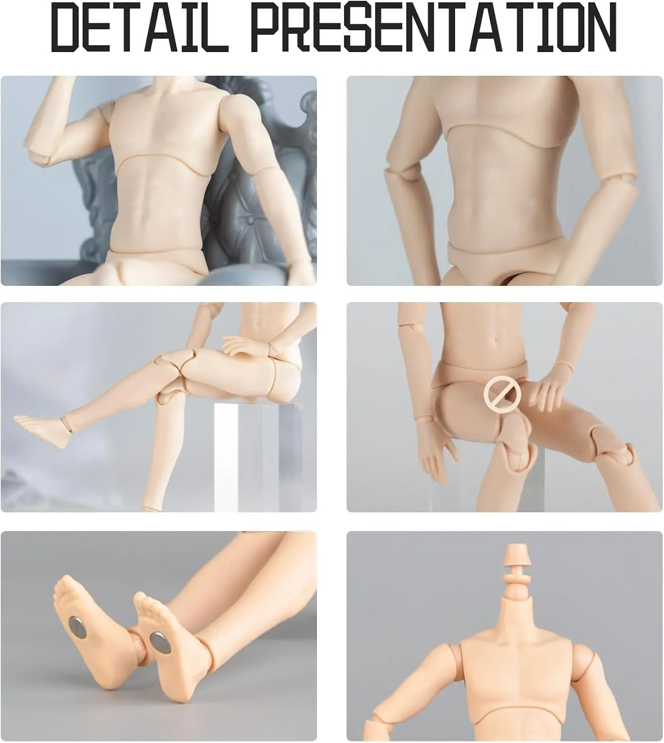 Figure Models(Normal mustard sting gourmet crush feign White-23.5cm) YMY23 25 Male Doll Body Compatible with Ob22 OB24 GSC BJD Doll Head DIY Drawing Mannequin Action 