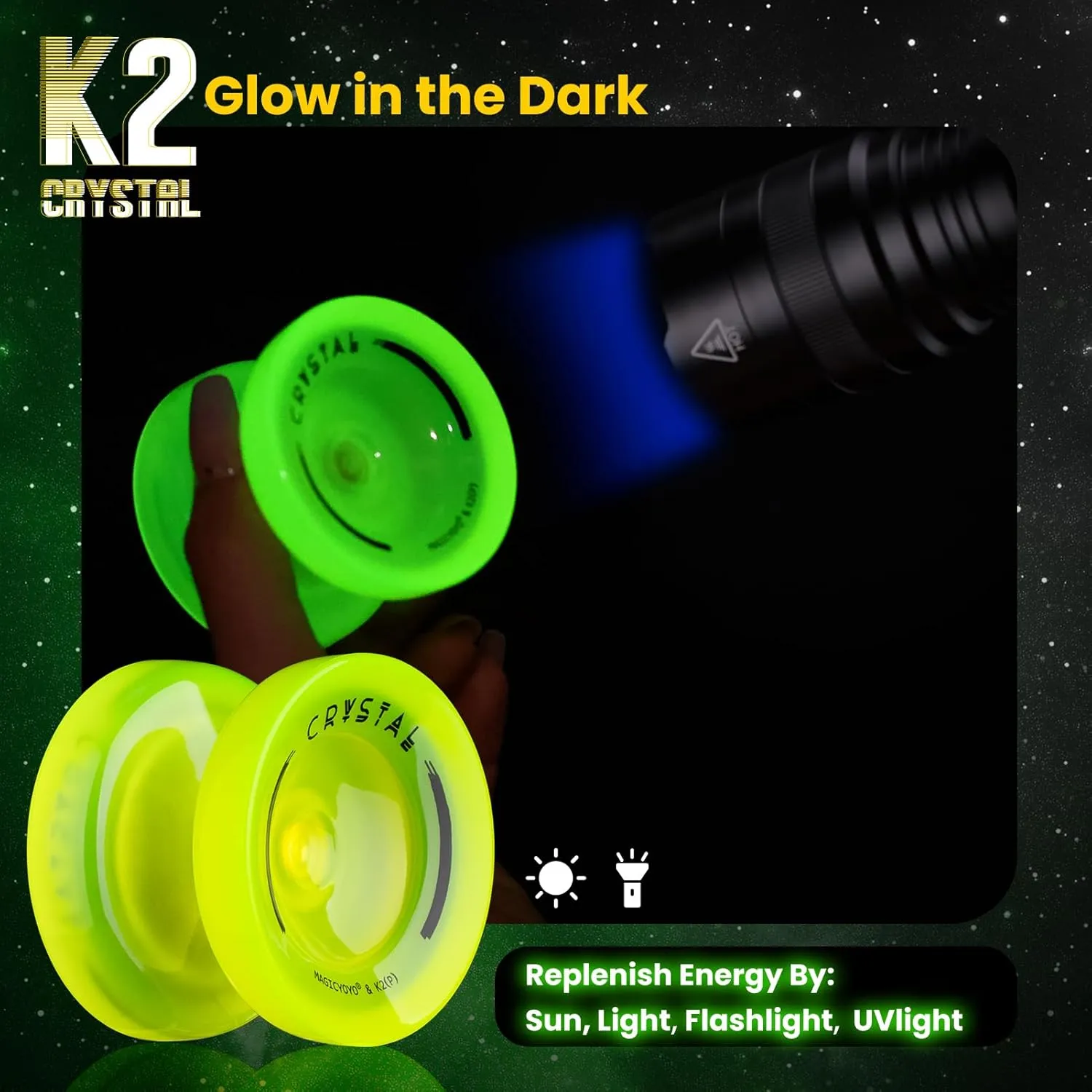 Finger Spin Trick$ 12 Yo-yos Strings   Accessory kit -Glow Yellow reform MAGICYOYO K2 Glow Yoyo for Kids 8-12$ Responsive Yo-yo Glow in The Dark$ Unresponsive Yo yos for Adults$ Plastic Yoyo Professional for 