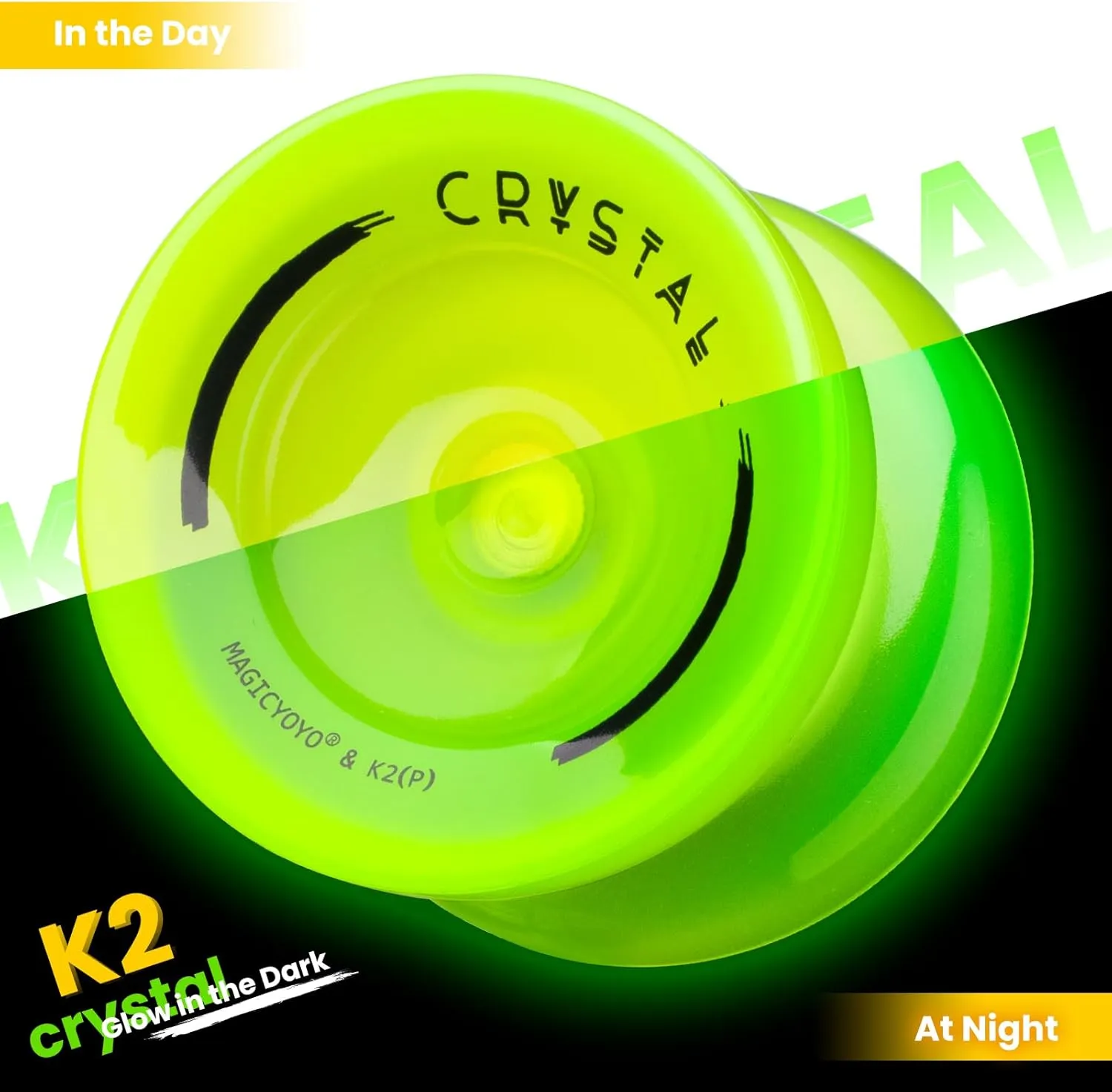 Finger Spin Trick$ 12 Yo-yos Strings   Accessory kit -Glow Yellow reform MAGICYOYO K2 Glow Yoyo for Kids 8-12$ Responsive Yo-yo Glow in The Dark$ Unresponsive Yo yos for Adults$ Plastic Yoyo Professional for 