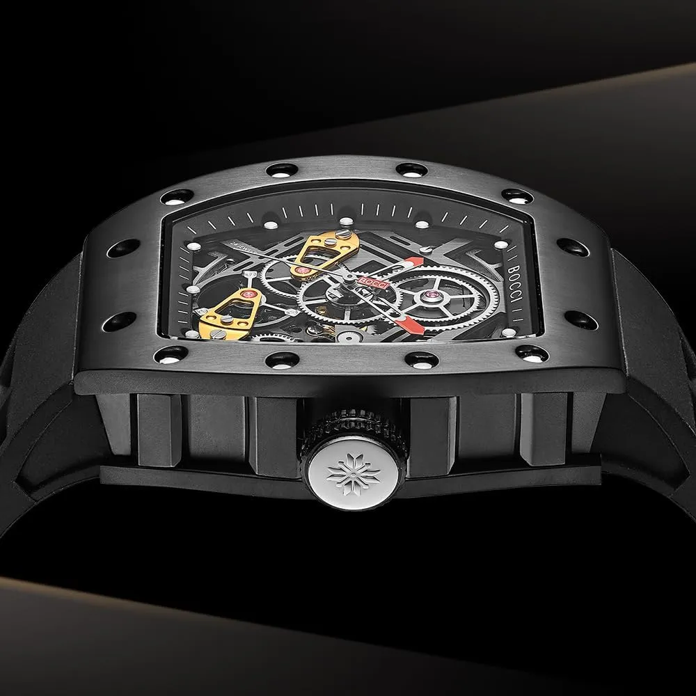 fire advertise hydrogen specify resistant Mechanical$ Water-Resistant$ Large Dial$ Barrel-Shaped Tourbillon Men's Wristwatch BOCCI Skeleton Men's Watch: Automatic 