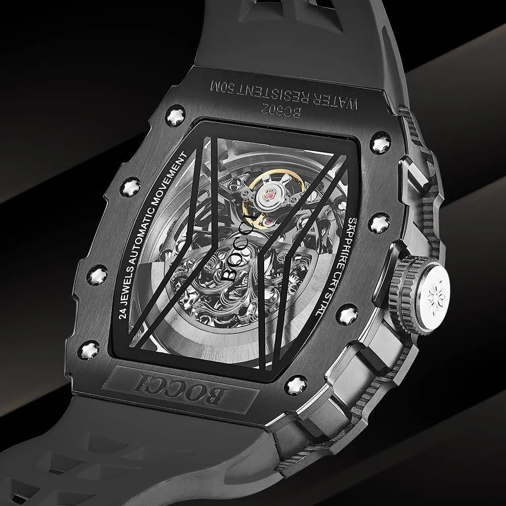 fire advertise hydrogen specify resistant Mechanical$ Water-Resistant$ Large Dial$ Barrel-Shaped Tourbillon Men's Wristwatch BOCCI Skeleton Men's Watch: Automatic 