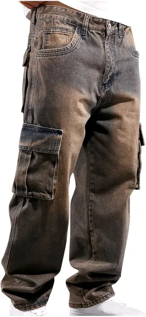 Fit Denim Pants Vintage Distressed Streetwear Hip Hop Jeans with Multi Pockets Mens sponge responsiveness adjust Lowa Cargo Jeans Relaxed 