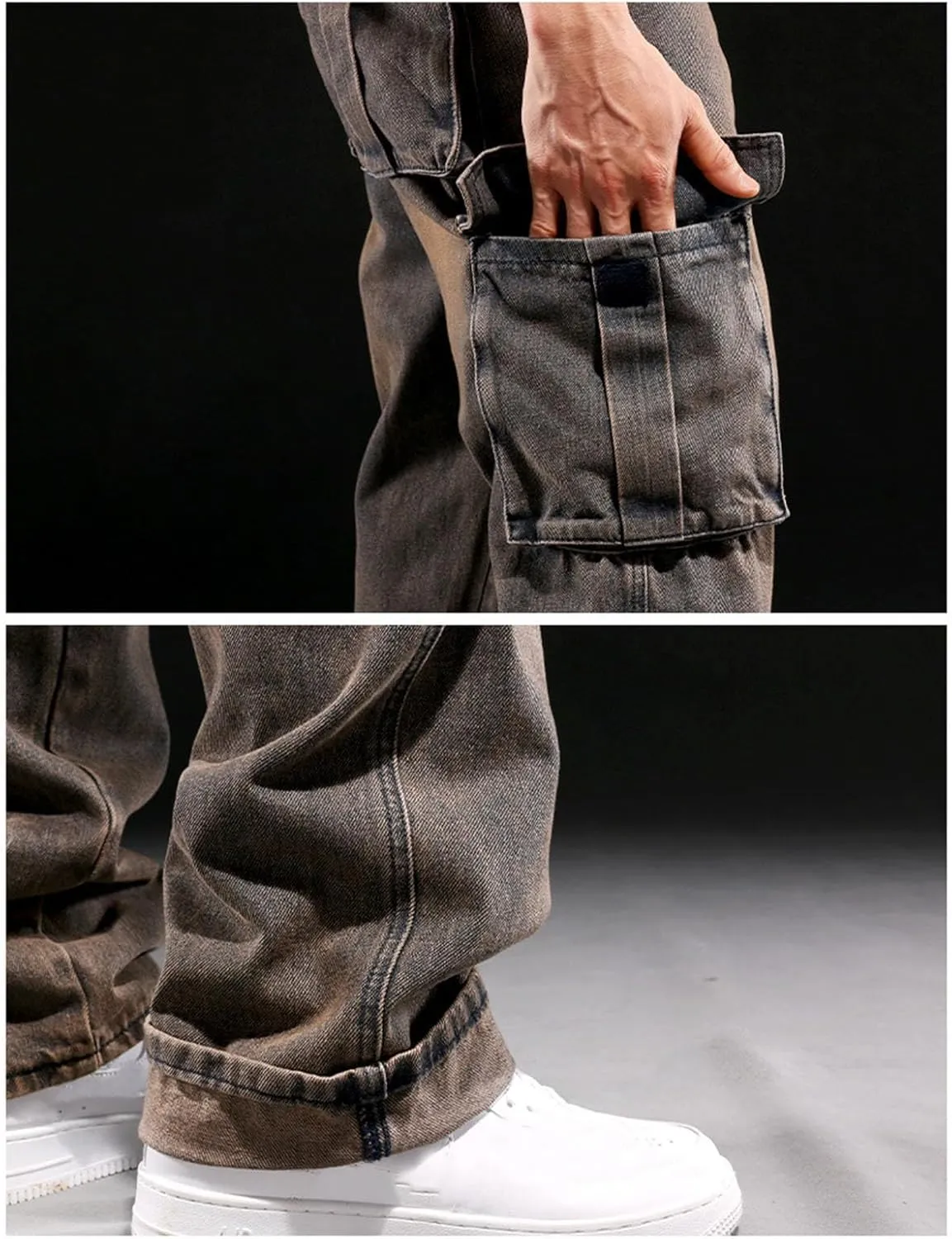 Fit Denim Pants Vintage Distressed Streetwear Hip Hop Jeans with Multi Pockets Mens sponge responsiveness adjust Lowa Cargo Jeans Relaxed 