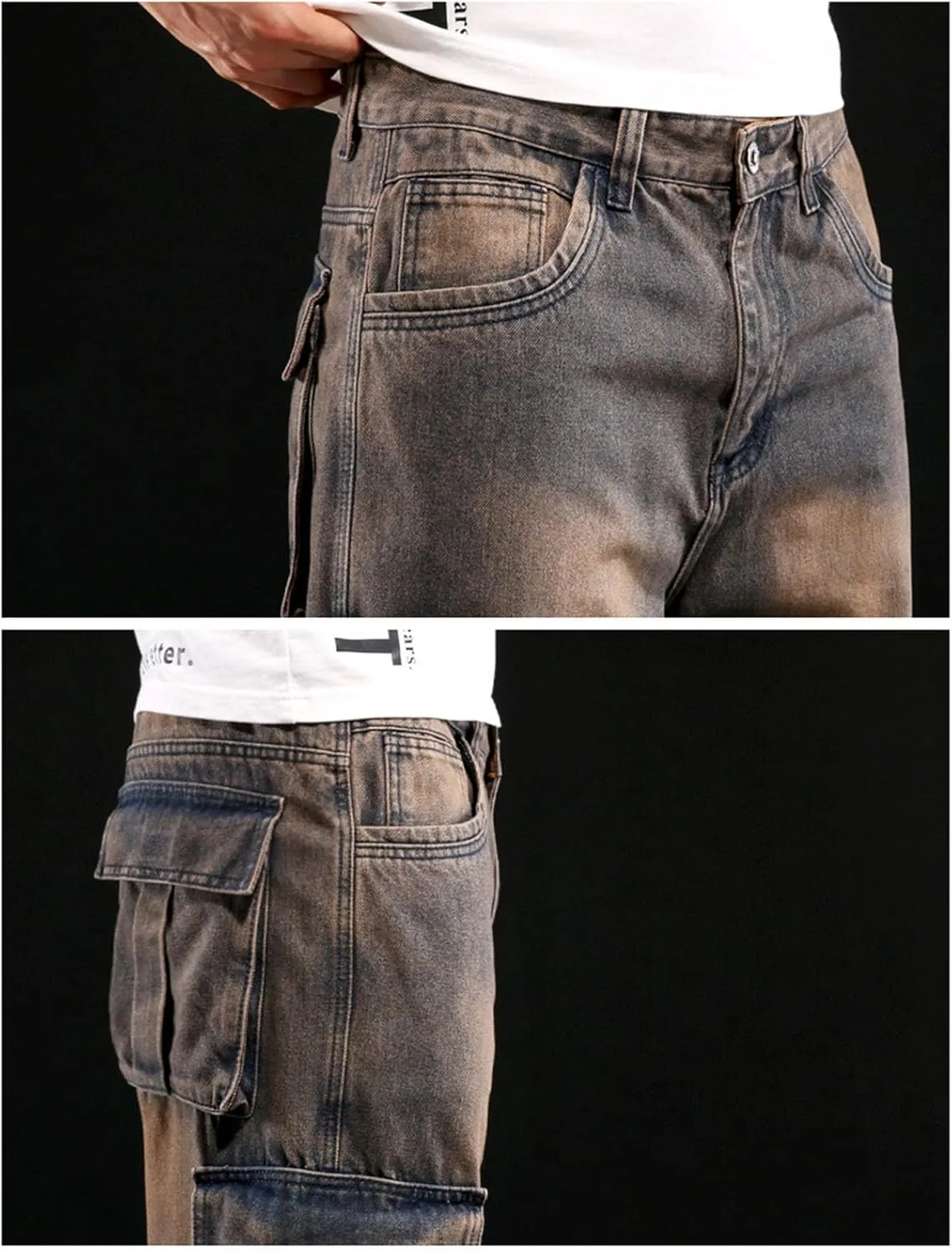 Fit Denim Pants Vintage Distressed Streetwear Hip Hop Jeans with Multi Pockets Mens sponge responsiveness adjust Lowa Cargo Jeans Relaxed 