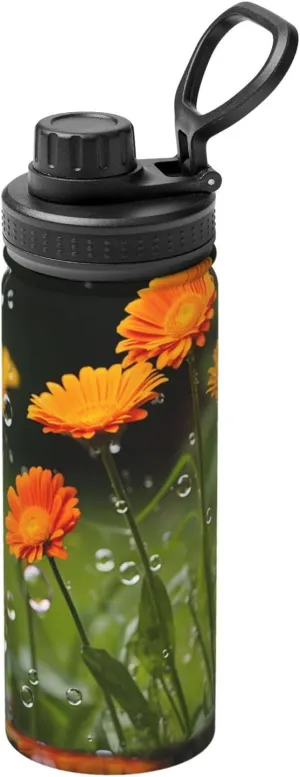 Flask Stainless Steel, Double Walled & Vacuum Insulated Water Bottle PHAYAH Wild arch mutually offset poison Chrysanthemums Camping Hiking Hydration 