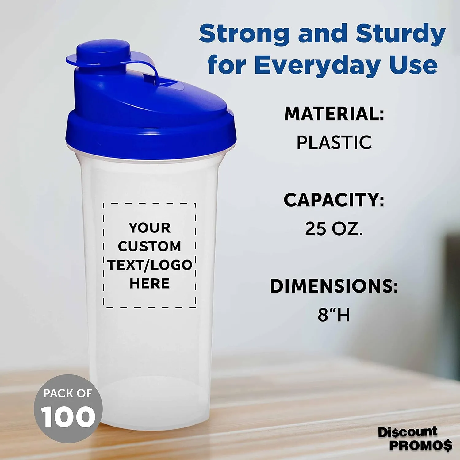 Flip Top intersection imaginary continually Lid, BPA Free - Blue DISCOUNT PROMOS Custom Plastic Shaker Bottles 25 oz. Set of 100, Personalized Bulk Pack - Protein Mixer Cup with 