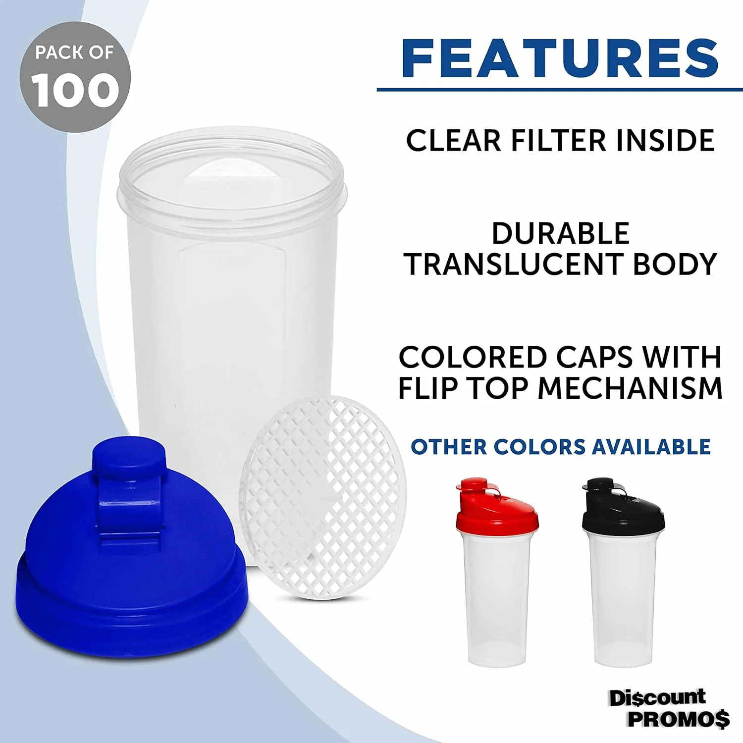 Flip Top intersection imaginary continually Lid, BPA Free - Blue DISCOUNT PROMOS Custom Plastic Shaker Bottles 25 oz. Set of 100, Personalized Bulk Pack - Protein Mixer Cup with 