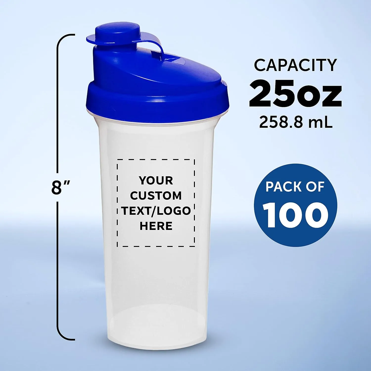 Flip Top intersection imaginary continually Lid, BPA Free - Blue DISCOUNT PROMOS Custom Plastic Shaker Bottles 25 oz. Set of 100, Personalized Bulk Pack - Protein Mixer Cup with 
