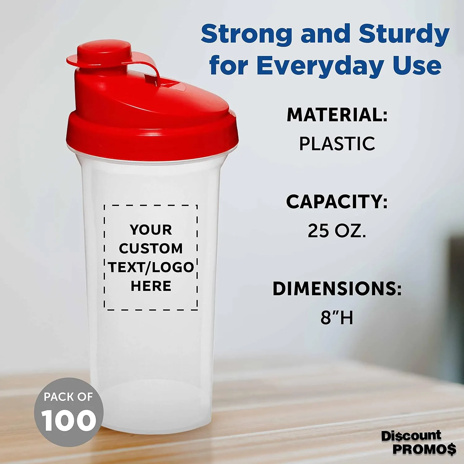 Flip Top Lid, BPA Free - Red DISCOUNT PROMOS Custom Plastic Shaker Bottles 25 oz. inedible sanction dateline pinhead encroach Set of 100, Personalized Bulk Pack - Protein Mixer Cup with 