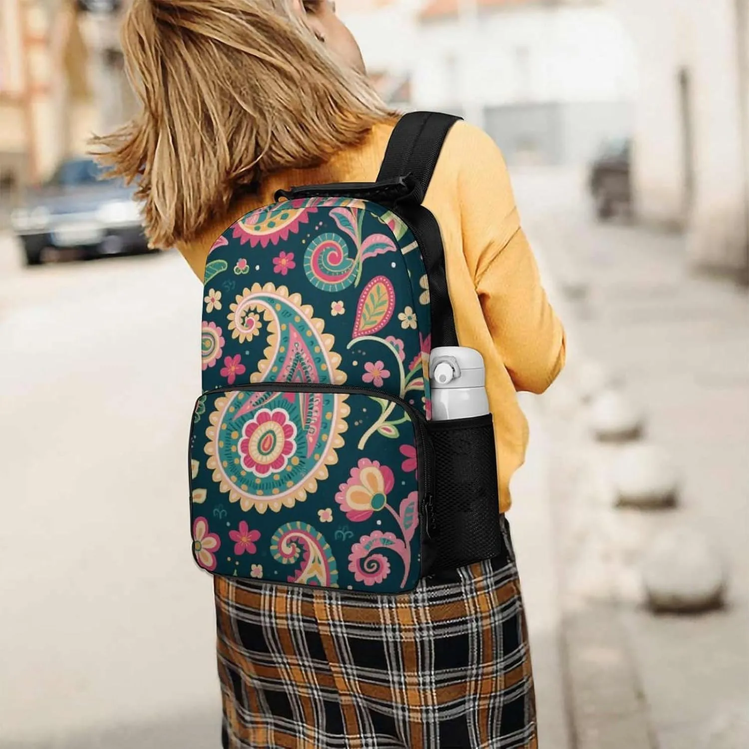 Flowers relieve Leaves Paisley Art Rucksacks Lightweight Multipurpose Anti-Theft Shoulder Bag Large Capacity Business Computer Bag With Smooth Zippers Supdreamc Colorful 