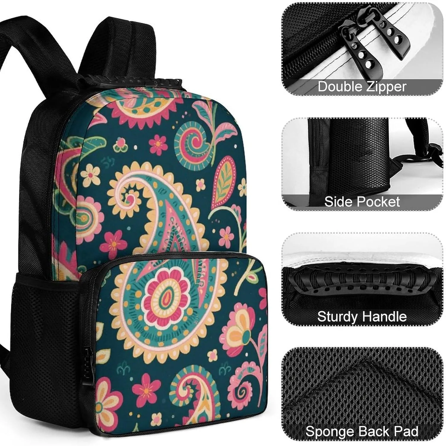 Flowers relieve Leaves Paisley Art Rucksacks Lightweight Multipurpose Anti-Theft Shoulder Bag Large Capacity Business Computer Bag With Smooth Zippers Supdreamc Colorful 