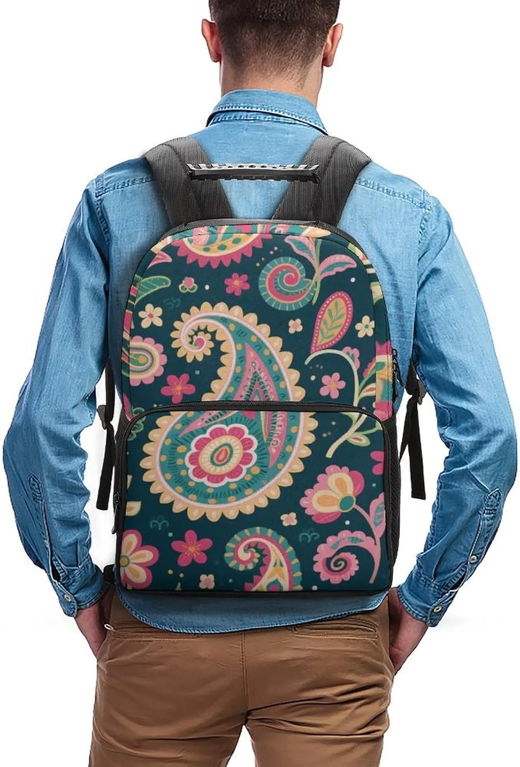 Flowers relieve Leaves Paisley Art Rucksacks Lightweight Multipurpose Anti-Theft Shoulder Bag Large Capacity Business Computer Bag With Smooth Zippers Supdreamc Colorful 