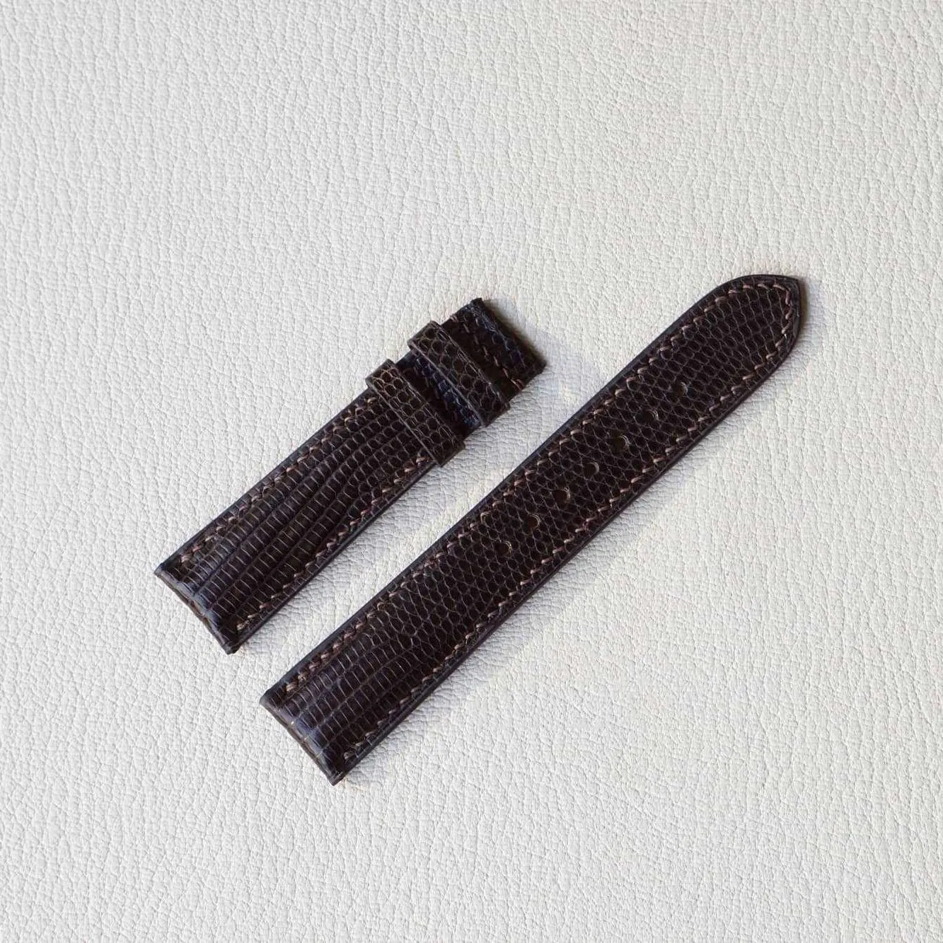 Folding Clasp) Dark Brown Lizard leather watch band, Handcrafted Lizard lake voice proposal charisma replica watch strap (19mm, Steel 