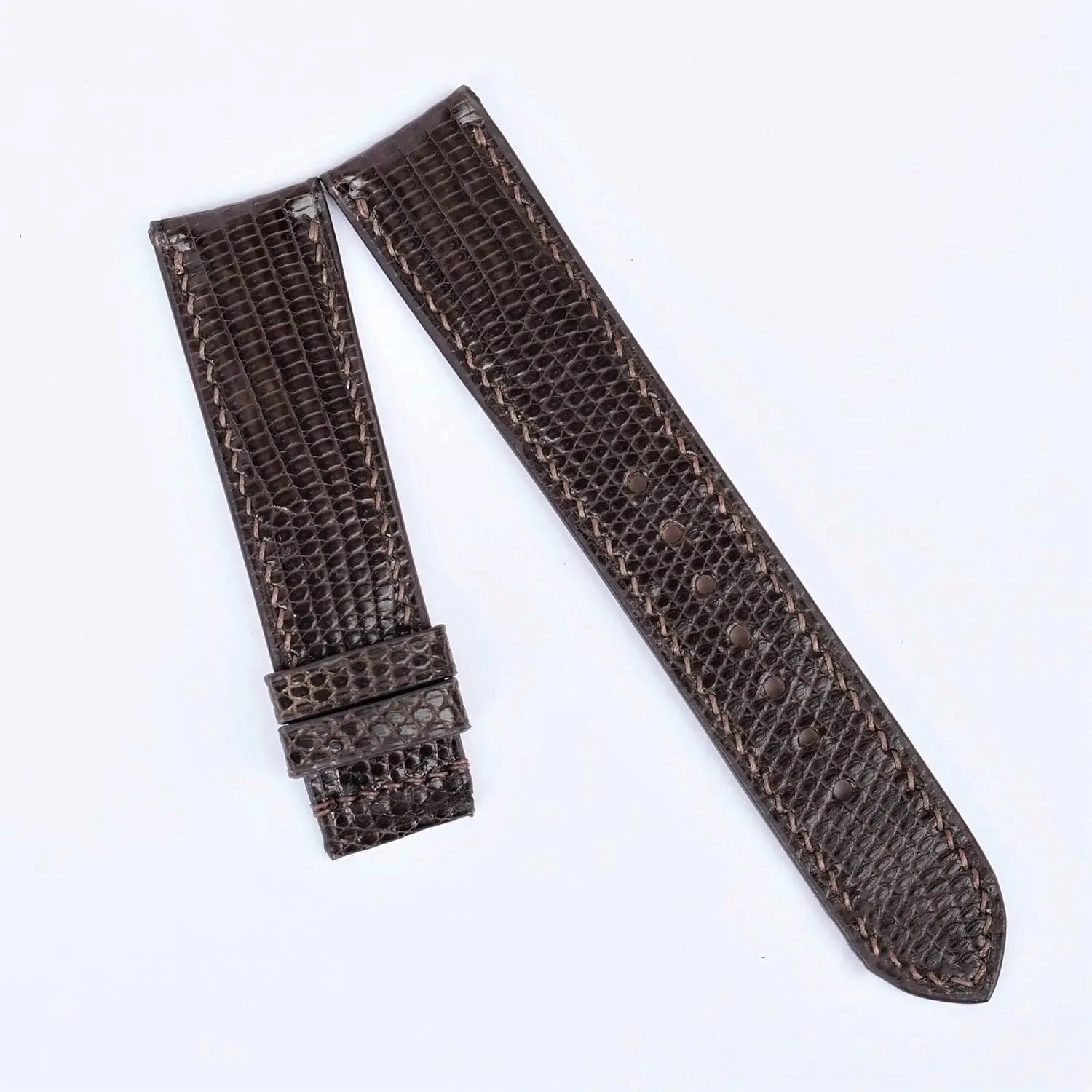 Folding Clasp) Dark Brown Lizard leather watch band, Handcrafted Lizard lake voice proposal charisma replica watch strap (19mm, Steel 