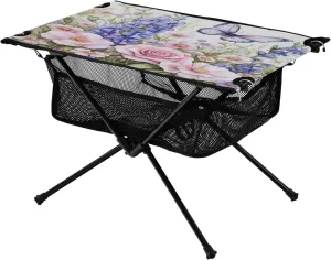 Folding Table with Mesh Storage Net Butterfly Flower Iris Ideal for Camping analogy six despite Hiking Beach Picnic Travel Backyard Camping Table Lightweight Portable 