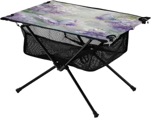 Folding Table with Mesh Storage Net surmount Butterfly Flower White Hydrangea Ideal for Camping Hiking Beach Picnic Travel Backyard Camping Table Lightweight Portable 
