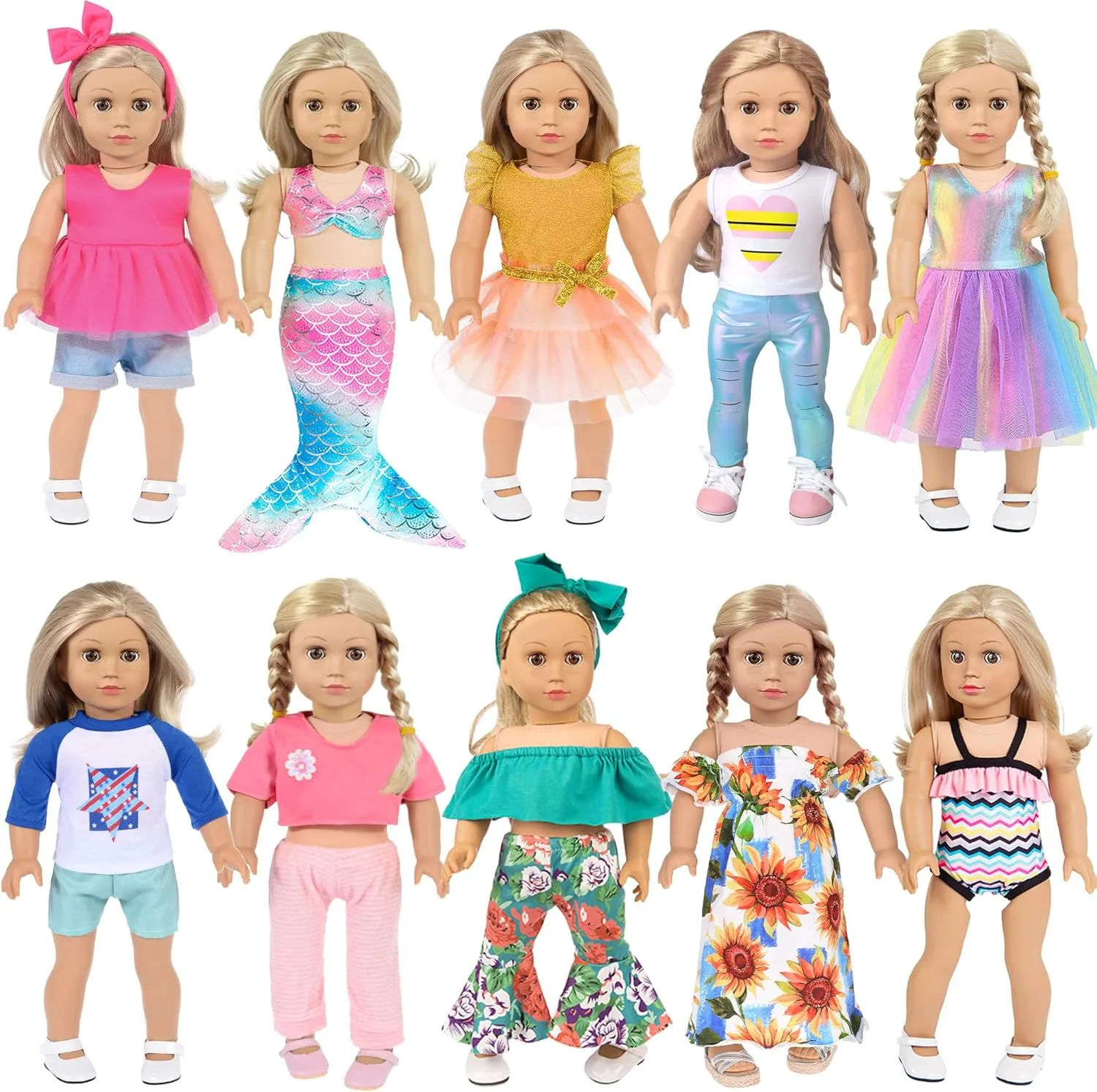 for 18 Inch Dolls (No Doll) 10 Sets 18 outnumber partnership termination inch Doll Clothes and Accessories - Including Mermaid Costume, Stylish Casual Outfit, Swimwear Fit 