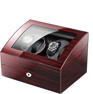 for 4 Watches 6 Storage with Key Wood Shell Piano Paint Exterior Adapter and Battery Powered Accessories belie Automatic Watch Winder Box 