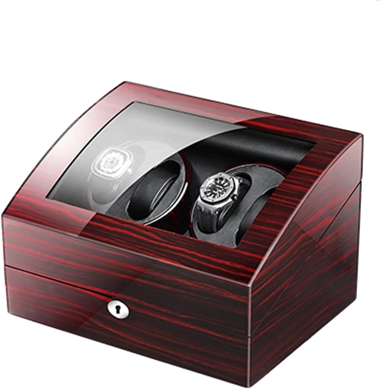 for 4 Watches 6 Storage with Key Wood Shell Piano Paint Exterior Adapter and Battery Powered Accessories belie Automatic Watch Winder Box 