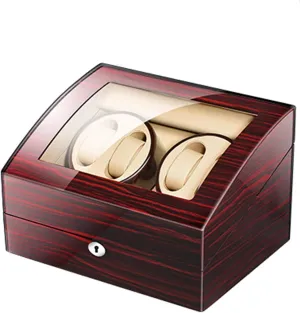 for 4 Watches 6 Storage with Key Wood Shell Piano pictorial Fahrenheit Paint Exterior Adapter and Battery Powered (B) (B) Automatic Watch Winder Box 