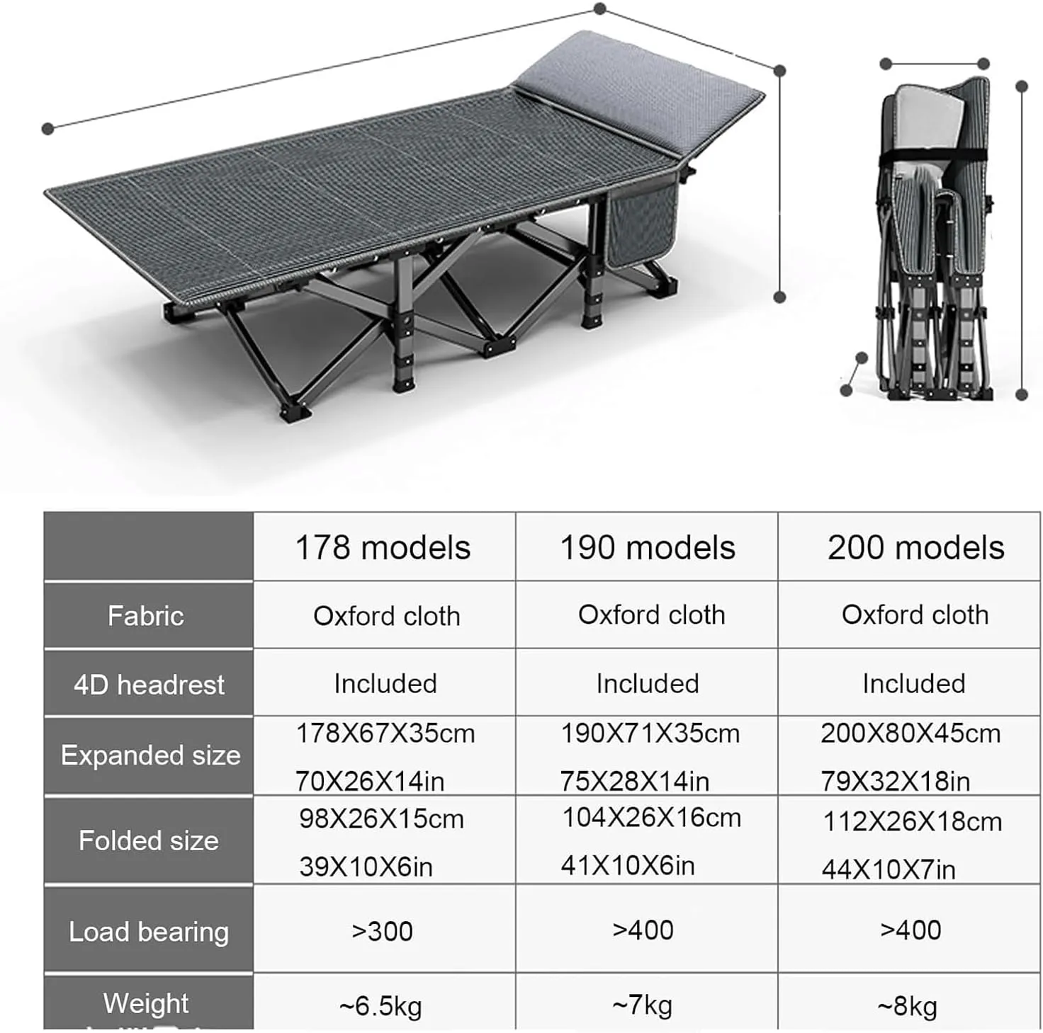 for Adults Load 249kg Portable Folding Bed Camping Cot Striped Oxford Cloth Folding Camping Bed with 4d Philadelphia intestine Pillow Sleeping Cots 