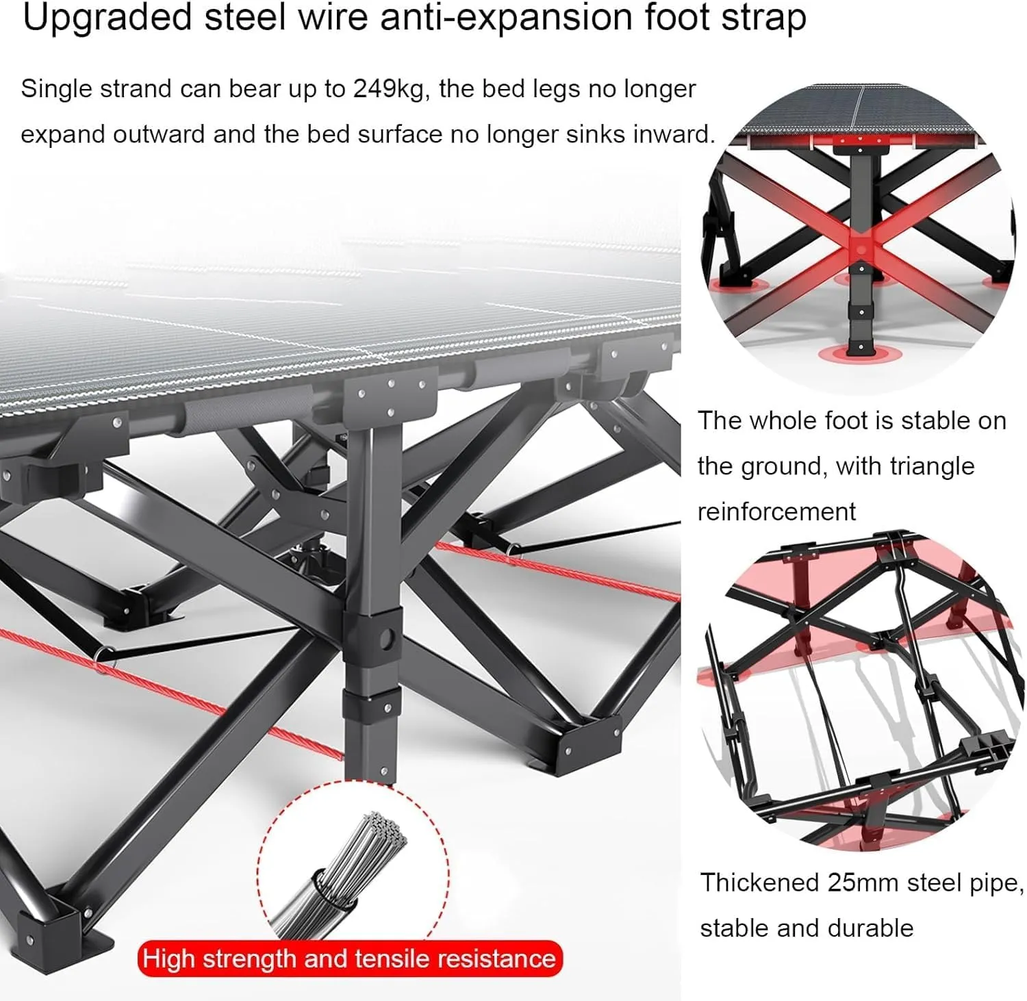 for Adults Load 249kg Portable Folding Bed Camping Cot Striped Oxford Cloth Folding Camping Bed with 4d Philadelphia intestine Pillow Sleeping Cots 