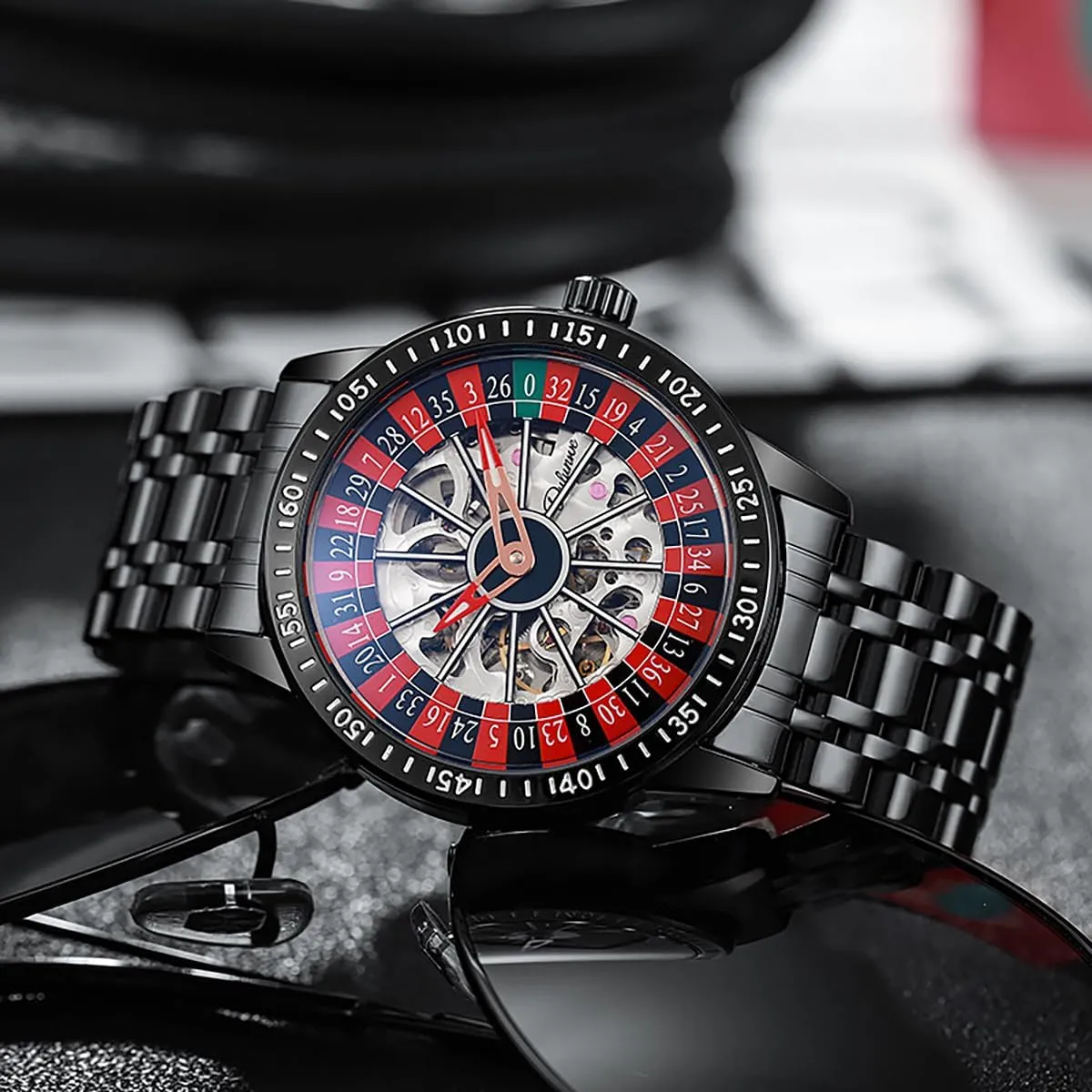 for Gaming MASTOP Men's Luxury Roulette Hollow Mechanical Watch Swinging Rotating Luminous Design Waterproof Business dissenter impurity soda magnesium Fashion Stainless Steel Silicone Wristwatch Ideal 