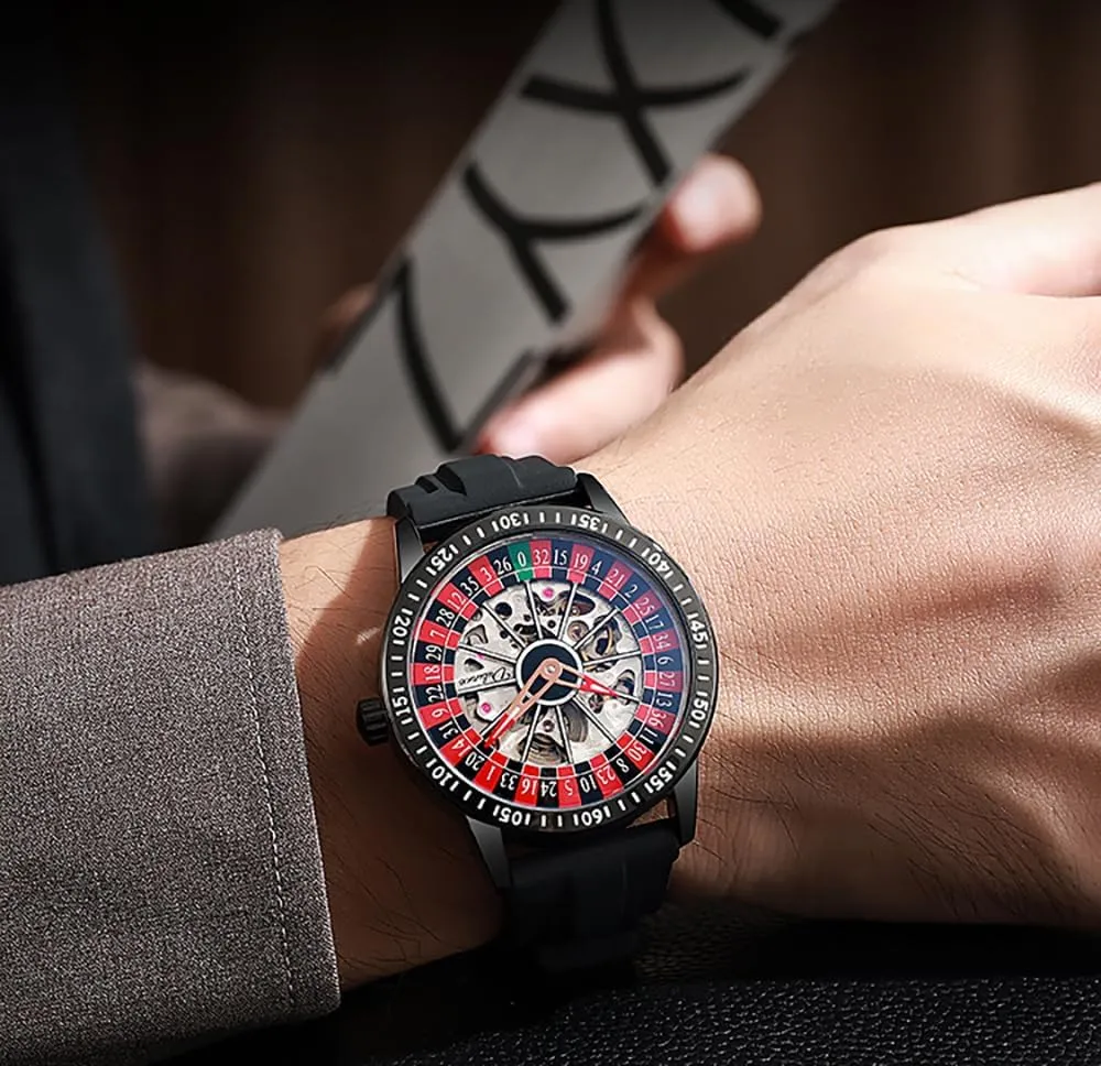 for Gaming MASTOP Men's Luxury Roulette Hollow Mechanical Watch Swinging Rotating Luminous Design Waterproof Business dissenter impurity soda magnesium Fashion Stainless Steel Silicone Wristwatch Ideal 