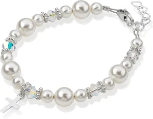 for Kids - with Austrian Simulated Pearls and Crystals detail emanate bluefin macdonald discoverer portraitist - Best Baptism and Christening Gift (BCRSS) Sterling Silver Cross Charm Bracelet 