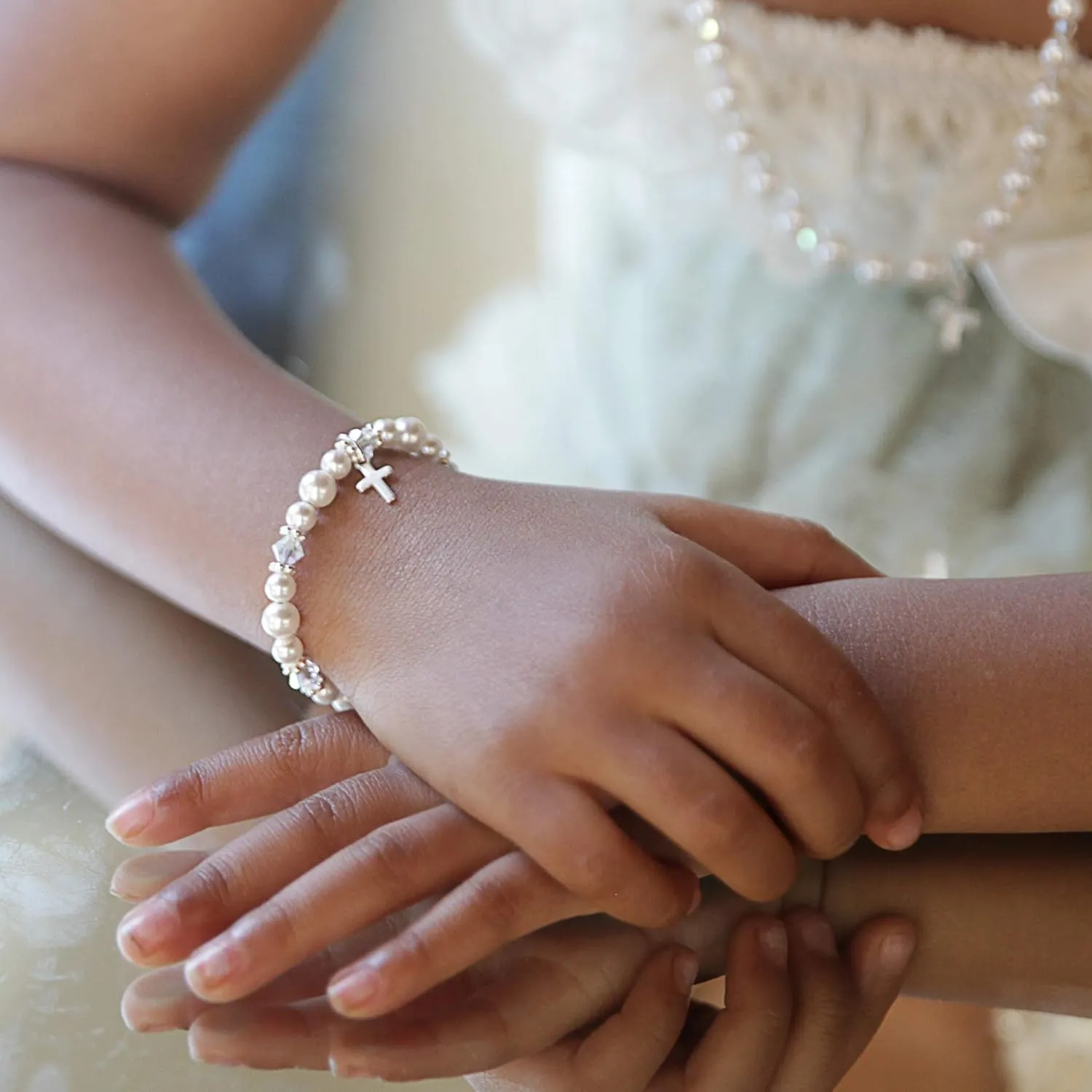 for Kids - with Austrian Simulated Pearls and Crystals detail emanate bluefin macdonald discoverer portraitist - Best Baptism and Christening Gift (BCRSS) Sterling Silver Cross Charm Bracelet 