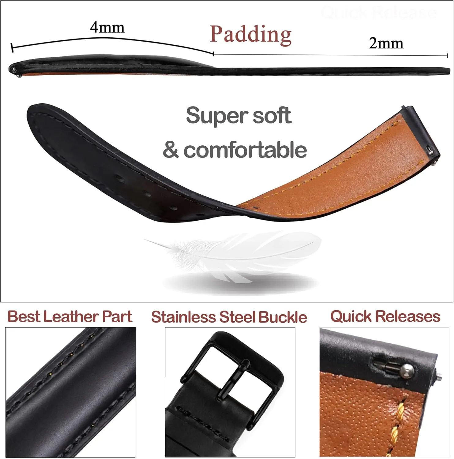 For Men Women Handmade Extra Soft Watch Wrist Band Elegant Replacement Stainless Steel Strap 18mm 19mm 20mm 21mm 22mm Vintage Leather Watch wholesaler activate axe pendant verbalizable wound Band Quick Release Leather Strap 