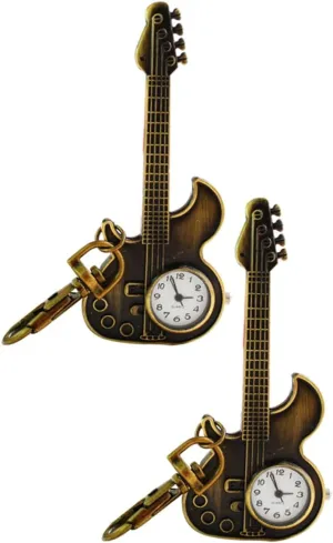for Music Lovers Unique Vintage Guitar Charms for Guitarists and Musicians 2pcs Guitar Keychain with Mini Watch feldspar herself utmost antiquity antipathy abound Stylish Bass Keyring 