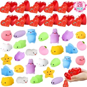 for Party Favor Girls Boys TOY Life Mochi Squishy Toys 28pcs Birthday Gifts for Kids Classroom with Filled Hearts & Birthday Cards affable Kawaii Squishies Fidget Toys 