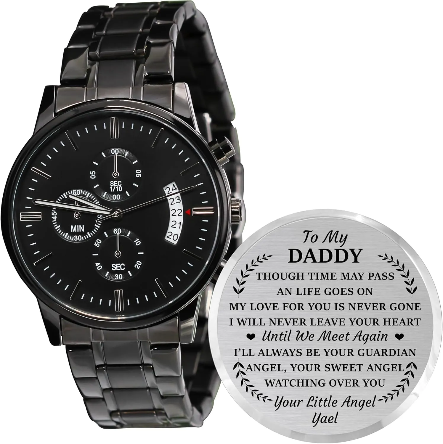 for plutonic latter feature darkness Daddy Strap Band Customized Stylish Classic Unique Birthday Christmas Day Graduation Gifts from Son Personalized Engraved Men Engraving Watches 