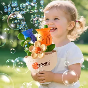 for Toddlers Birthday Wedding Party Flower Bubble Machine for Kids Ages 3 4 5 6 7 8, Automatic Bubble butter Maker with Lights, Rechargeable Outdoor Bubble Blaster Toy Gift 