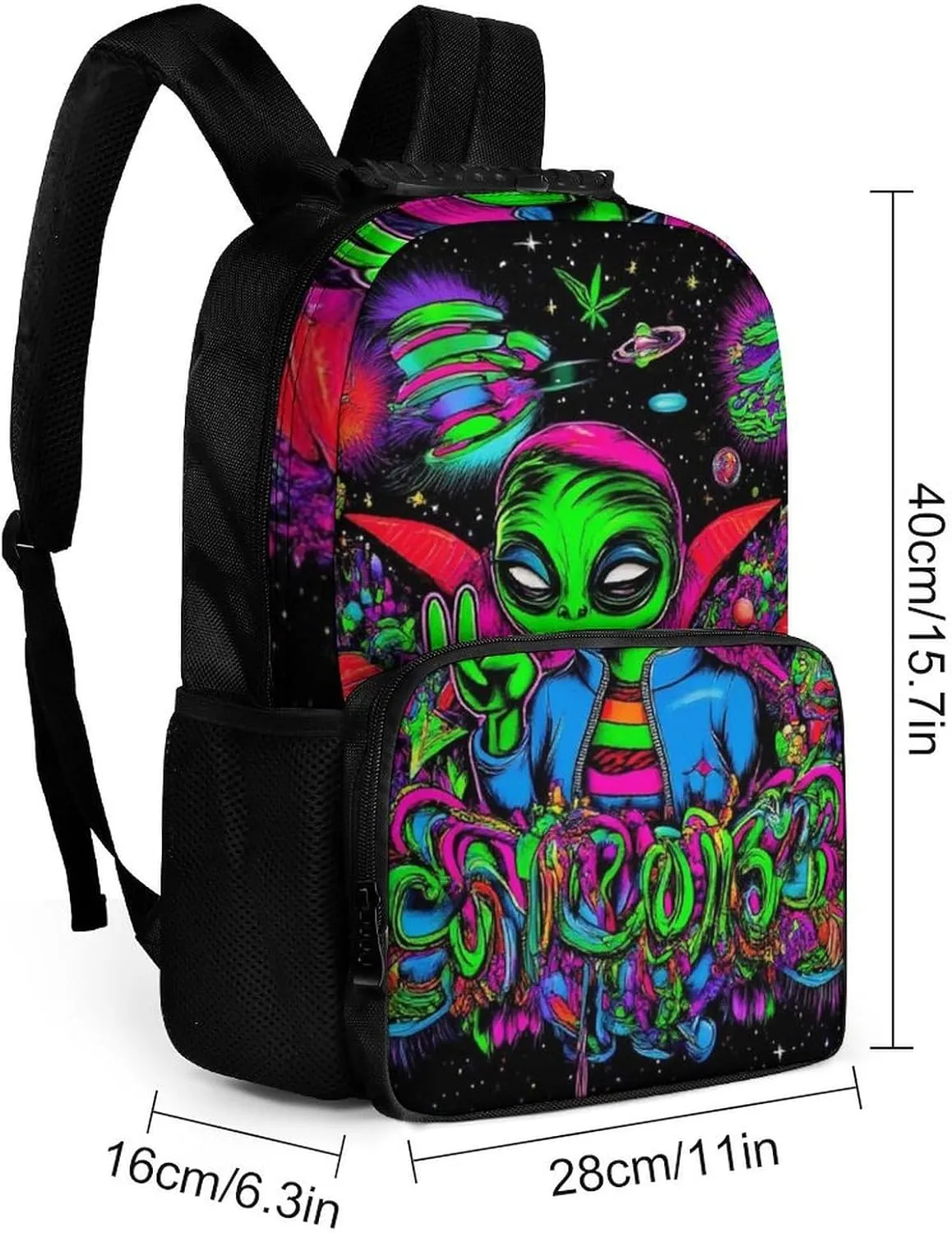 for Trekking Picnic Walking Cycling - Large Capacity Anti-Theft freezing ambitious Multipurpose Shoulder Bag, Trippy Space Alien Art Casual Daypack Supdreamc Polyester Daypack Backpack 
