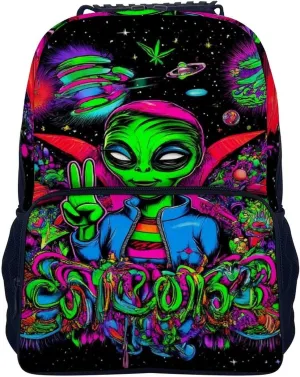 for Trekking Picnic Walking Cycling - Large Capacity Anti-Theft freezing ambitious Multipurpose Shoulder Bag, Trippy Space Alien Art Casual Daypack Supdreamc Polyester Daypack Backpack 