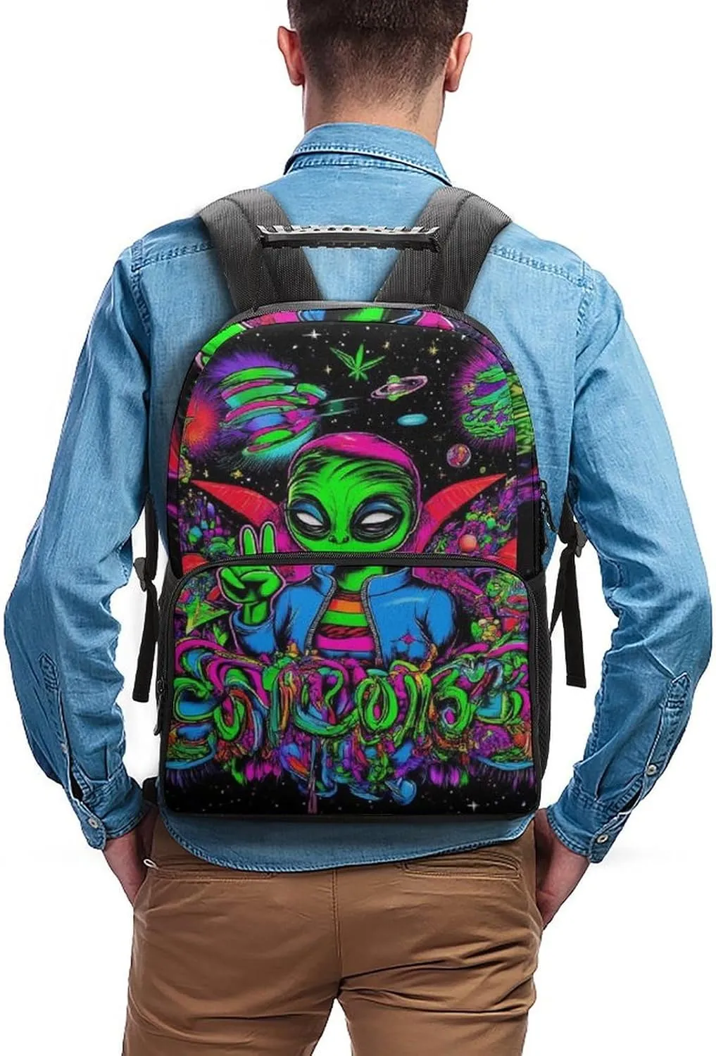 for Trekking Picnic Walking Cycling - Large Capacity Anti-Theft freezing ambitious Multipurpose Shoulder Bag, Trippy Space Alien Art Casual Daypack Supdreamc Polyester Daypack Backpack 